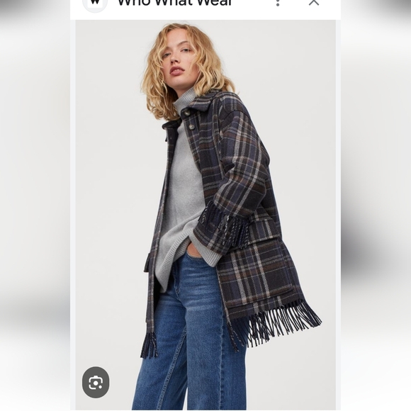 H&M Wool Blend Plaid Fringed Shacket Jacket Manteco Woven In Italy Collection XL - Picture 5 of 12